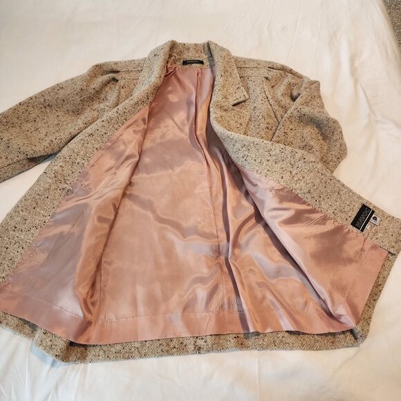 VTG Havoc 9/10 Women's Wool Coat, Made in the USA Beige herringbone, fully lined - Picture 3 of 7